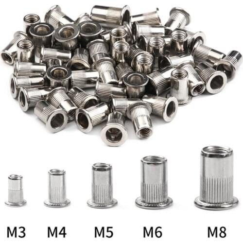 130PCS Stainless Steel Flat Head Rivet Nuts Set M3 M4 M5 M6 M8 Insert Reveting Multi Size Stainless Steel Rivet Nut Set
