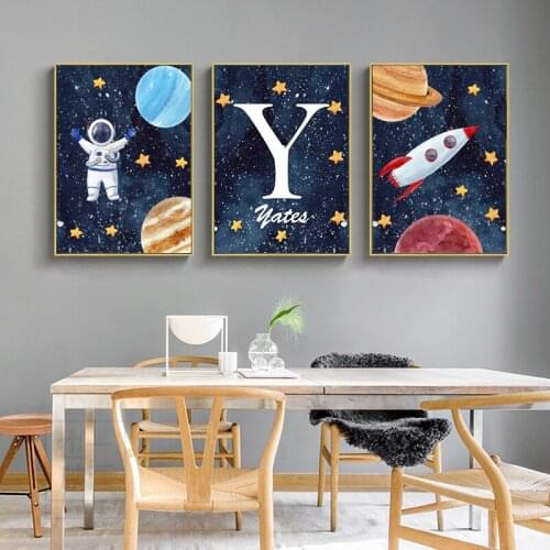 Astronaut Poster Space Rocket Baby Nursery Wall Art Canvas Poster Scandinavian Print Painting Kids Room Decorative Picture