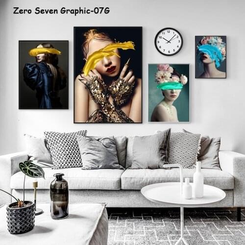 Nordic Vintage Gold Paint Scribble Flower Woman Photo Canvas Print Poster Wall Art For Salon Modern Home Decoration