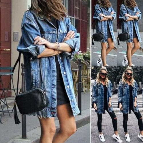 2020 New Fashion Women Denim Long Coat Jeans Lady Cool Streetwear Coat Mantel Jacke Loose Casual Streetwear