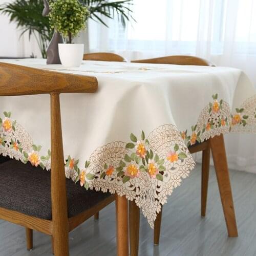 New Product American Country Garden Tablecloth Embroidered Satin Flower Tea Table Enlarge Square Tablecloth Cover Towel