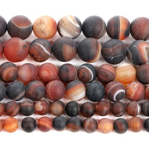 Natural Stone Frosted Red Veins Agates Charm Round Loose Beads For Jewelry Making Needlework DIY Bracelet Necklace Strand 4-12MM