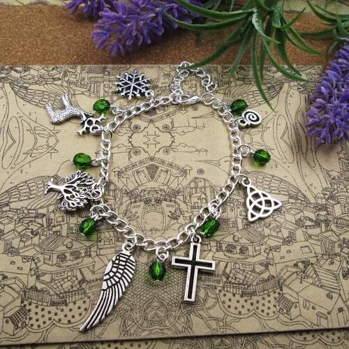 Silver Plated Charm Bracelet Pagan Wicca Charm Bracelet cross wing tree snowflake pendant bracelets
