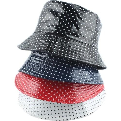 2021 Leather Dot Print Two side Reversible Bucket Hat Waterproof Fisherman Hat Sun Cap Fishing Hats For Women Men