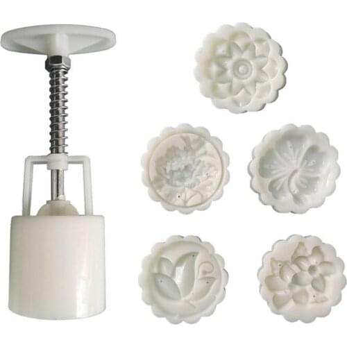 Plastic Mooncake Mold 50g Flower Stamp Cookie Cutter Hand Pressure DIY Baking Accessories Mid-Autumn Festival