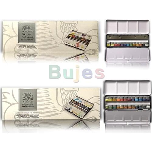 Winsor & Newton Professional Solid Watercolor Paint Set, 12 Colors 24 Colors, Black Metal Case, Premium Artist paint