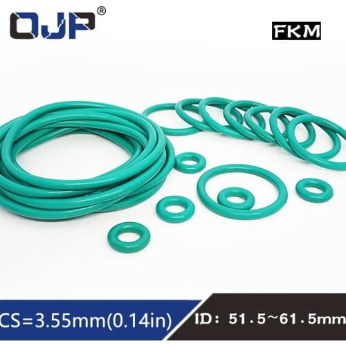 1PCS/lot Rubber Rings Green FKM Seal 3.55mm Thickness ID51.5/53/54/54.5/56/58/60/61.5mm Rubber ORings Seal Gasket Fuel Washer