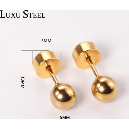 LUXUSTEEL Men Earrings Size 3mm 4mm 5mm Round Ball Titanium Steel Ear Stud Earrings Collier Party Girl Accessories