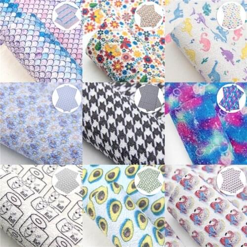 Shimmer Chunky Glitter Faux Leather Sheets Floral Dinosaur Printed Synthetic Leather Fabric 20x33 for DIY Earrings Hair Bows