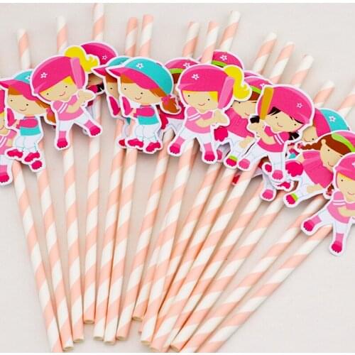 Sports Theme Baseball girl Players Party Straws Paper Straws Sports Meeting Event Birthday Party Decorations Supplies