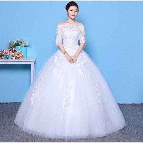 Wedding Dress New Bride Married Middle Sleeve Floral Lace Up Wedding Dresses Ball Gowns Princess Dress