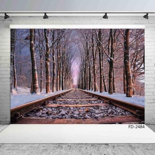 Railway Winter Snow Woods Forest Track Scenery Portrait Children Photography Backgrounds Photographic Backdrops For Photo Studio