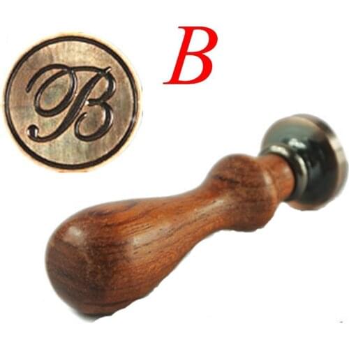 Vintage Letter B Alphabet Initial B Engraved Wedding Invitation Wax Seal Stamp Rosewood Handle Set