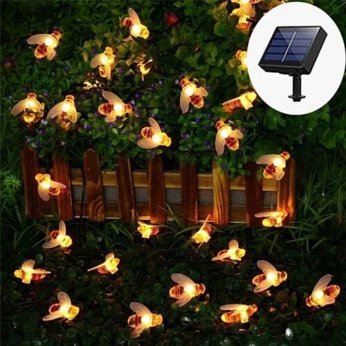 5m 6.5m Solar Bee Fairy Light String Cherry Blossom Hummingbird Christmas Holiday Wedding Garland Outdoor Waterproof Decoration