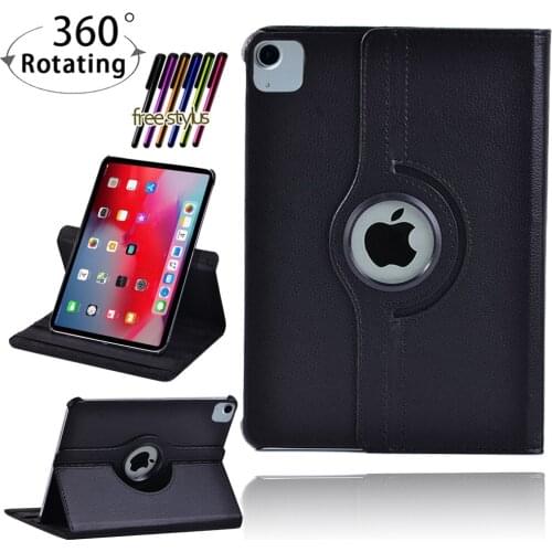 360 Rotating Smart Case for Apple Ipad Air 4 2020 10.9 Inch PU Leather Flip Stand Pure Black Tablet Cover Case