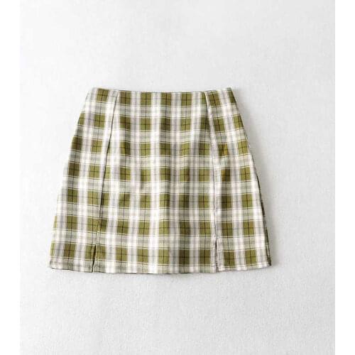 Women Split Details Plaid Mini Skirt with Under Shorts Mini Skort In Check