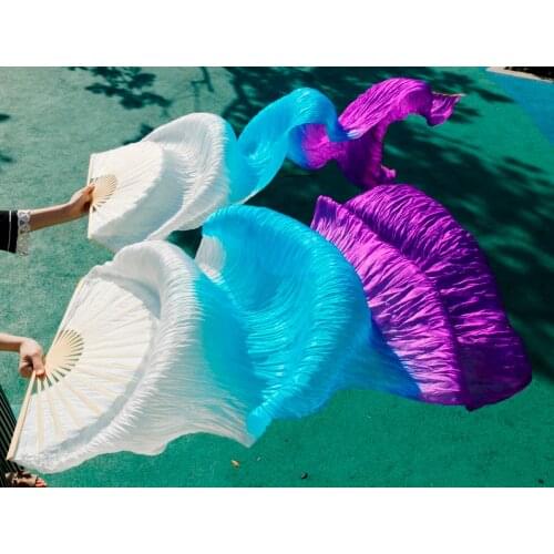 2016 High Quality Silk Belly Dance Fan Dance 100% Real Silk Veils Left+right blue Colors HOT SALE white turquiose purple