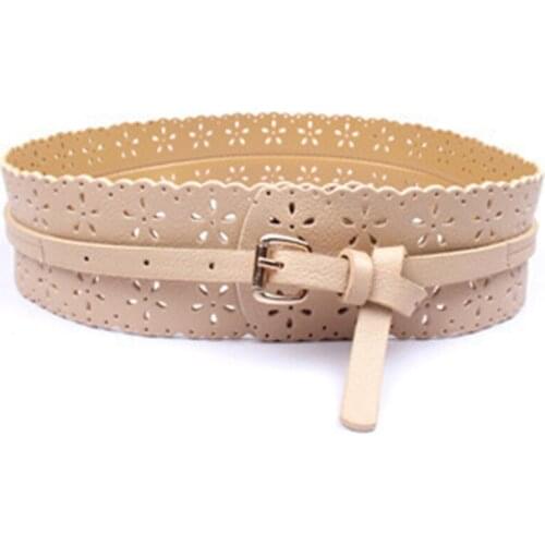 Fashion PU Leather Lady Hollow Flower Wide Waist Wide Waistband Bind Wide Belts Women Belt Dress Adornment
