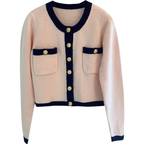 Sweet Cherry Blossom Pink O-Neck Knitted Cardigan Short Coat Top Spring Cute Designer Sweater Women New 2021 Brand Clothing