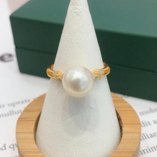 Solid 925 Sterling Silver 9-10mm Nature Fresh Water White Pearls Rings for Women Fine Presents