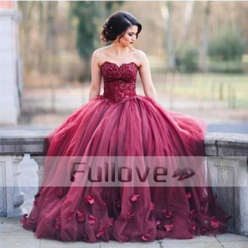 Romantic Burgundy Beaded Sweetheart Ball Gown 2019 Bodice Corset Appliques Long Evening Dresses Custom Made Vestido De Festa