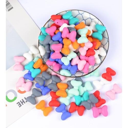 10Pcs DIY Pacifier Chain Nipple Holder Baby Chew Teething Gift Bowknot Silicone Beads BPA Free Bow Tie Baby Teething Bead