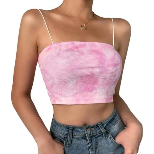 2020 Fashion Women Summer Sexy Tie-dye Strappy Crop Tops Ladies Backless Skinny Vest Camisole Tank Top
