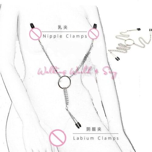 3 In 1 Nipple Breast Clamps + Labia Clips With Metal Chain Adjustable Nipple Clamps Breast Stimulator Fetish Sex Toys For Women