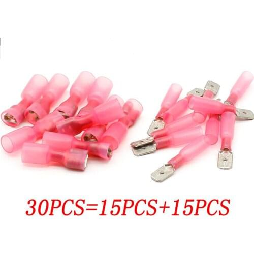 30pcs FDD1-250*15 MDD1-250*15 22-16AWG BLUE Insulated Spade Crimp Wire Cable Connector waterproof Thermal shrinkable terminal