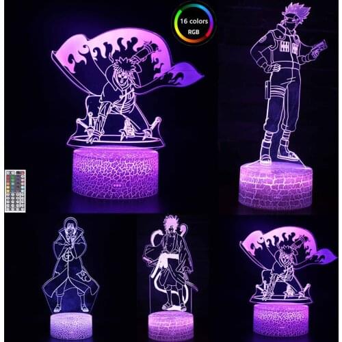 3D Light Anime Naruto Figure Namikaze Minato Uchiha Itachi Hatake Kakashi LED 3D Night Light for Home Decoration Kids Gifts Toys