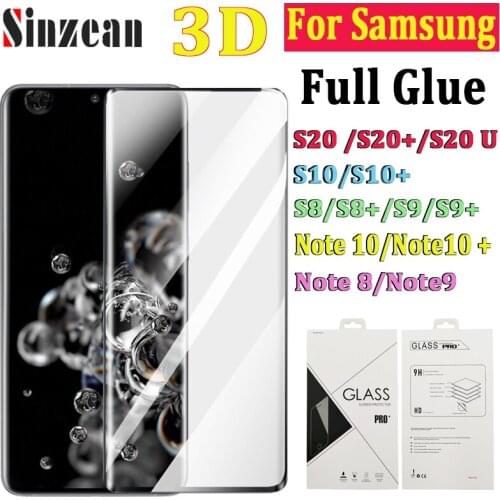 50pcs For Samsung S20 Ultra/S10 Plus/S8/S9 Plus/Note 8/Note 9/Note 10 3D Curved FULL GLUE Tempered Glass Screen Protector