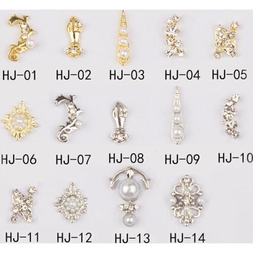 Alloy Diamond Strass Nail art Rhinestone 10PCS/Pack 14 Designs 3D Crystal Decoration Wing/Letter Shape Nail Jewelry