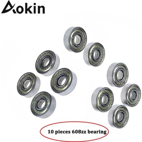 Aokin 10pcs 608 ZZ Bearing Double Shielded Miniature Ball Bearing Carbon Steel Single Row 608ZZ ABEC-5 Deep Groove Ball Bearing