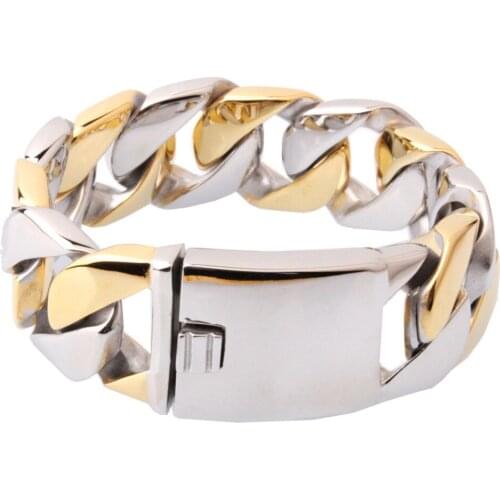 Classic Style Mens Jewelry Silver Gold Stainless Steel Heavy Wide Curb Chain Bracelet 26mm 8.5"/9"