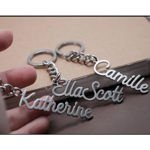 Handmade Personalized Any Language Custom Name Keychain Fashion Jewelry Stainless Steel Nameplate Keychain Womens Birthday Gifts