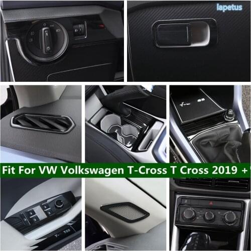 Black Brushed Interior Parts For VW Volkswagen T-Cross T Cross 2019 - 2021 AC / Window Lift / Headlight Panel Cover Trim Garnish