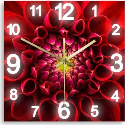 Red Flowers Exclusive Square Wall Clock Wild Chrysanthemums Floral Home Décor Minimalist Botanical Art Silent Clock Wall Watch