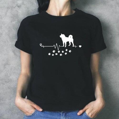 Shiba Inu Dog Heartbeat Harajuku Women T Shirt Summer Casual Short Sleeve Tee Shirt Femme Plus Size Funny T Shirts Women Tops