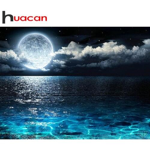 Huacan 5d Diamond Painting Kit Full Square/Round Drill Moon Evening Mosaic Diamond Embroidery Sea Landscape Beaded Pictures