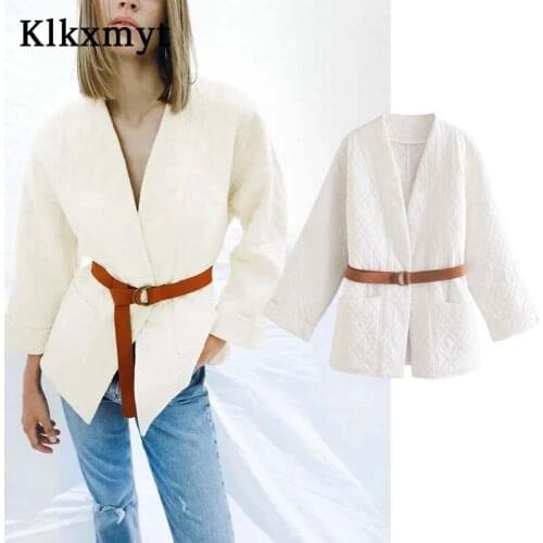 Klkxmyt Za Women Jacket Parkas 2021 Autumn With Belt Streetwear Oversized Parka Coat Long Sleeve Pockets Female Coat Tops