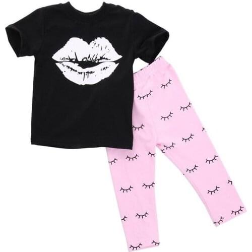 Kids Baby Girls Clothes Set 2020 Summer Lips T-shirt+Eyelash Pink Pants 2PCS Toddler Infant Baby Girl Clothing Outfits 3M/6M-5T