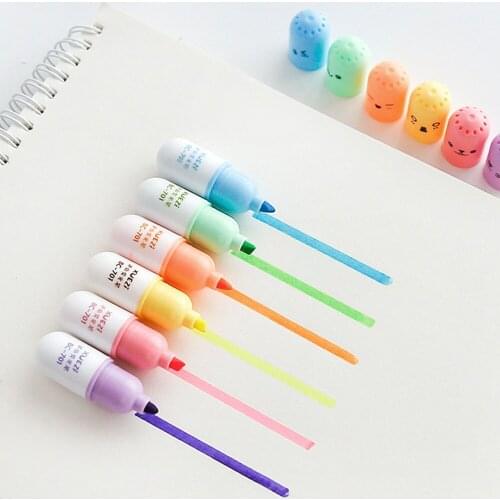 6pcs Highlighter Marker Creative Lovely Pill Shape Gel Pen Highlighter Pen For Kids Stationery Cute Office School Supplies