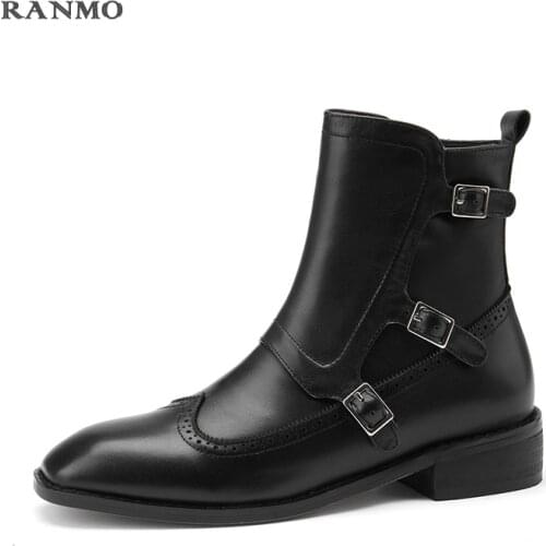 Fashion Winter Womens Boots Buckle Strap Low Heel Boots Women Black Boots Ankle Boots for Women Classic Ladies Bullock Boots