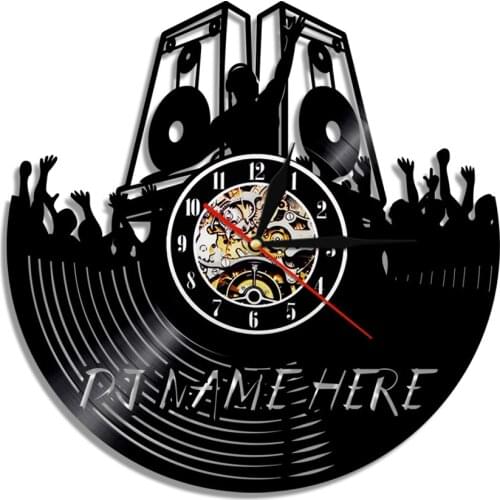 Custom DJ Name Here Wall Clock Club Pub Put You Hand Up Vinyl Record Hanging Watches Modern Design Creative Wall Decor DJ Gift