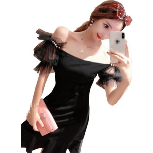 ZB3501 Summer 2020 new fashion women one-word collar sexy off-the-shoulder show thin fishtail lotus leaf edge dress