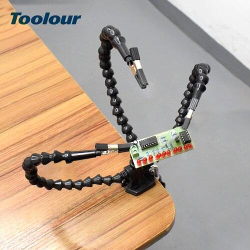 Toolour Third Arm Soldering Station USB LED Light Magnifier With 3pcs Flexible Arms Helping Hands For Repairing Welding PCB Tool