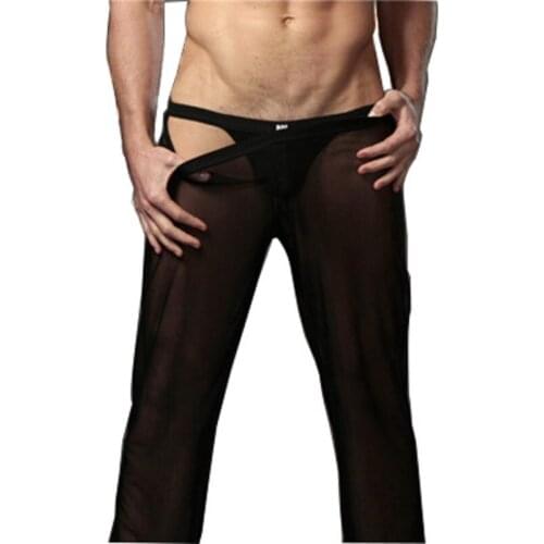 Sexy Mens Mesh Sleep Pants Gauze Traceless Sleep Bottoms Ice Silk Loose Comfortable Silky Ultra-thin Transparent Household Pants