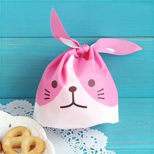 50pcs/lot Cute Rabbit Ear Plastic Candy Bags Wedding Birthday Party Biscuit Gift Bag Shopping Bags DIY Food Packaging Bags