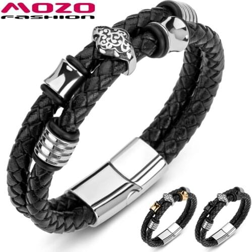 2020 Male Braided Genuine Leather Stainless Steel Ethnic Bracelet Punk Bangle Hot Sale Women Jewelry