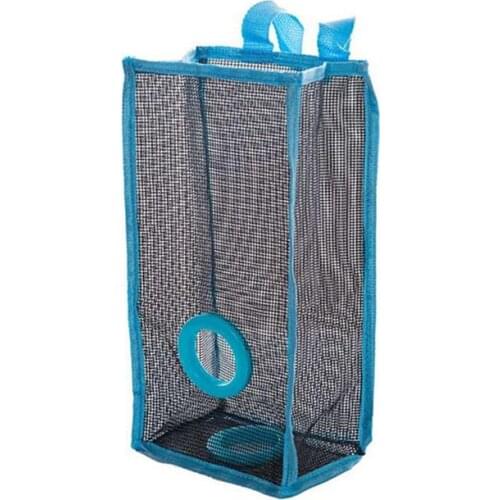 Hanging Folding Mesh Garbage Bag Organizer Trash Bags Holder Recycling Containers Storage for Kitchen - Size S(Blue)